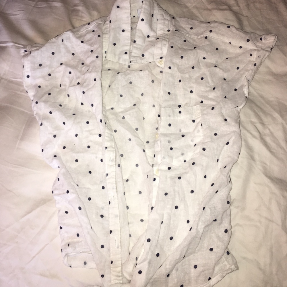 White Black Polka Dots Button Down Tie-able Top